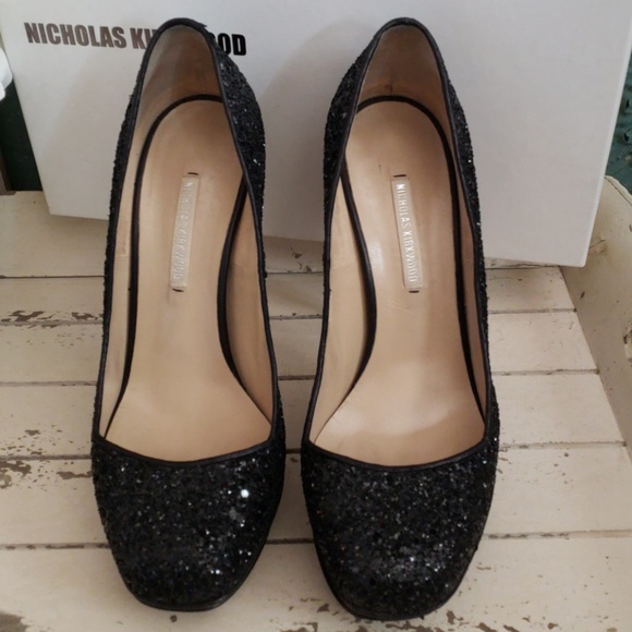 NICHOLAS KIRKWOOD TESS BLACK GLITTER  HEELS SIZE 6 - Picture 3 of 8